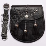 Scottish Flower Embossed Black Leather Seal Skin Sporran