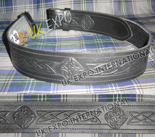 Black Cow Hide Leather Celtic Embossed Belt Without Backing