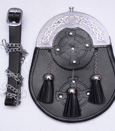 Celtic Trinity Embossed Black Leather Sporran