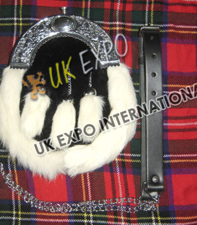 Highland Frost Black White Fur Celtic Sporran