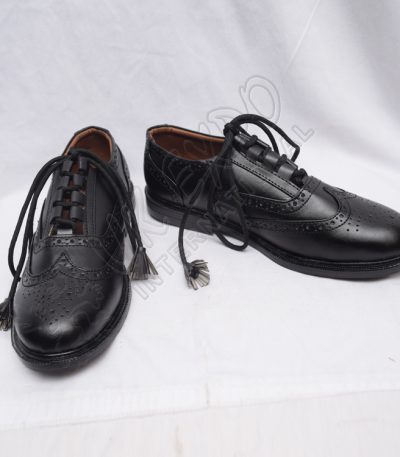 Black Ghillie Brogues PVC Dull Upper With Rubber Sole