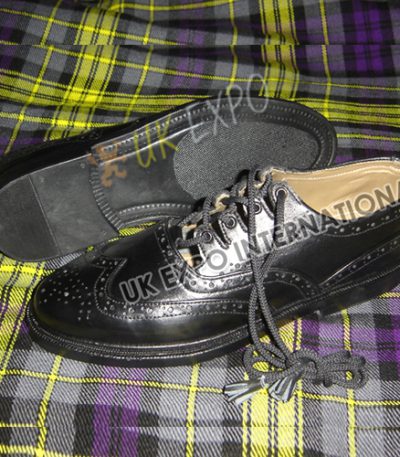 Black Ghillie Brogues Real Leather Upper With Rubber Sole