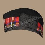 Royal Glengarry Black Hat With Stewart Tartan Dicing & Red Pom
