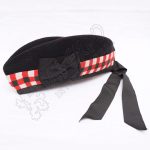 Black Glengarry Hat With White Dicing And Red Pom