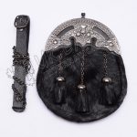 Antique Scottish Flower Black Goat Skin Sporran