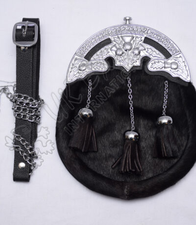 Scottish Flower Full Dress Black Goat Skin Sporran