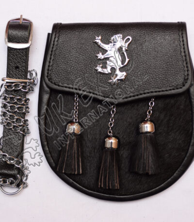 Black Leather Goat Skin Rampart Lion Sporran