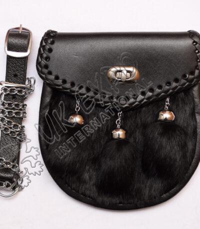 Black Leather Sami Dress Black Fur Sporran