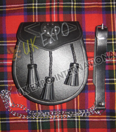 Black Leather Celtic Embossed Day Wear Sporran