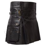 Black Leather Warrior Kilt 4 Strap Utility Kilt