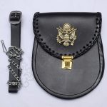 Scottish Black Leather Sporran With American Eagle Badge