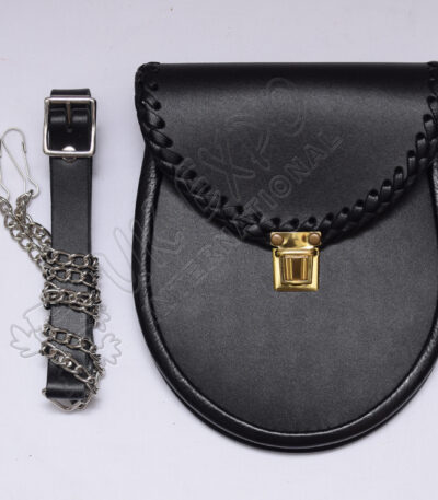 Braided Edge Black Leather Sporran