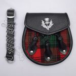 Black Leather Thistle Clan Tartan Sporran