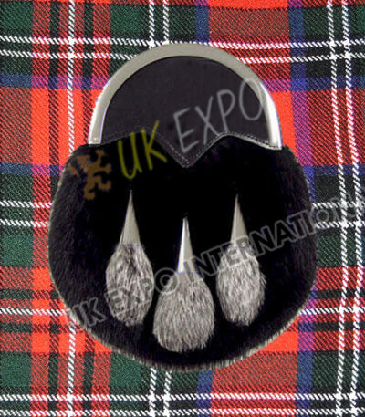 Black Gray Rabbit Fur Luxury Sporran