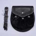 Black Rabbit Fur Sami Embossed Leather Dress Sporran