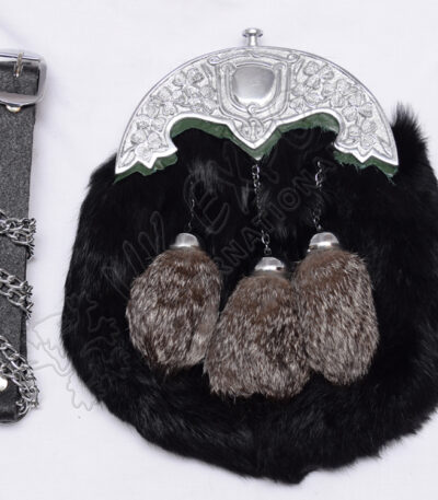 Shamrock Black Rabbit Fur Emerald Accent Sporran