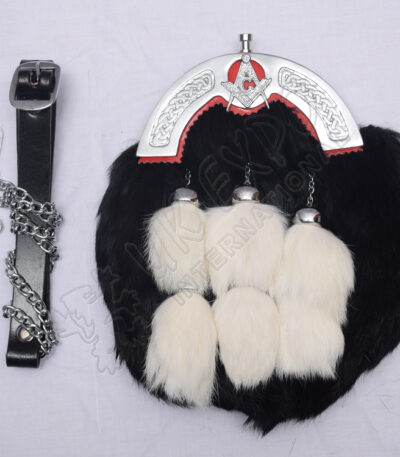 Masonic Black Rabbit Fur Red Back Sporran