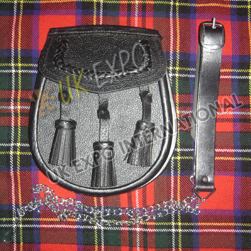 Hand Knotted Black Leather Sporran