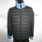 Black wool blazer with Black Cord and Braid Jacket Sky Blue Collar,Cuff and Shoulder