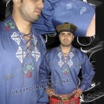 Blue Jacobite Shirt With Scottish Floral Embroidery