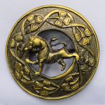 Brass Antique Shamrock knot Brooch With Rampart Lion Badge