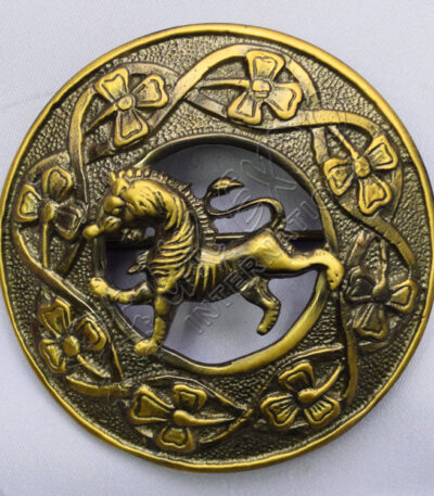 Brass Antique Shamrock knot Brooch With Rampart Lion Badge