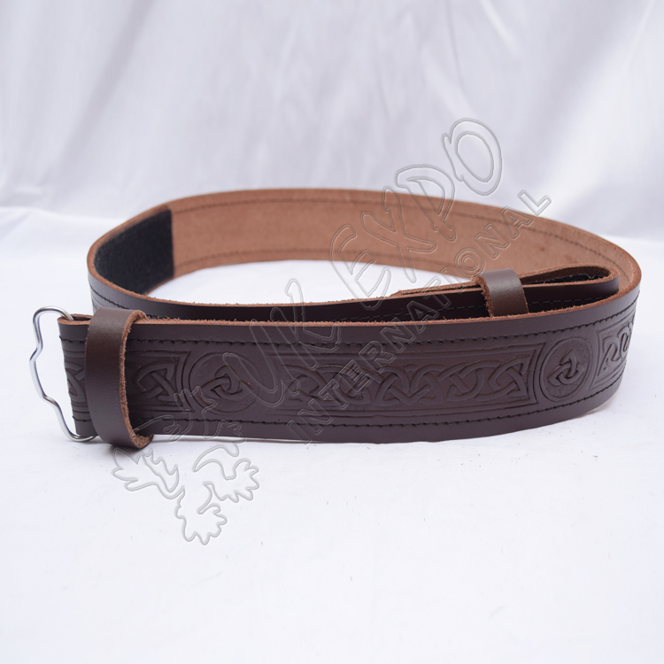 Brown Celtic Belt With Scottish Celtic Embossed Leather Belt