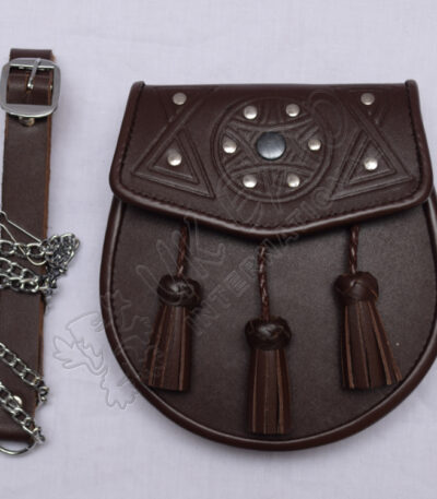 Embossed Brown Leather Chrome Stud Sporran
