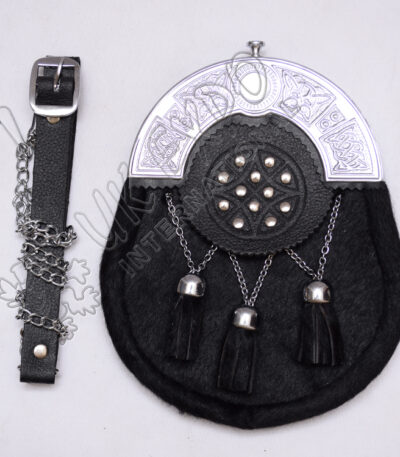 Celtic Crusade Black Cow Skin Triple Cross Sporran