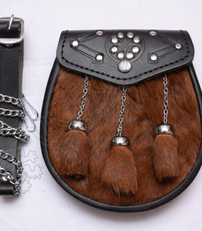 Brown Goat Skin Celtic Black Leather Sporran