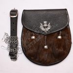 Brown Rabbit Fur Black Leather Sporran
