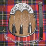 Scottish Brown Goat Skin Trim Black Leather Sporran