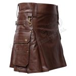 Brown Leather Warrior Kilt 4 Strap Utility Kilt