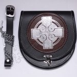 Brown Leather Celtic Embossed Black Leather Sporran