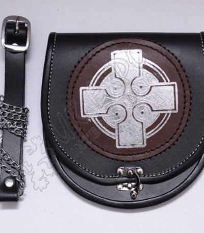 Brown Leather Celtic Embossed Black Leather Sporran