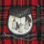 Brown White Cow Skin Black Leather Sporran