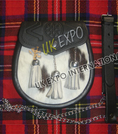 Brown White Cow Skin Black Leather Sporran