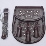 Celtic Brown Leather Embossed Chrome Stud Sporran