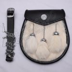 Celtic Cow Hide Black Leather Alba Rabbit Fur Sporran