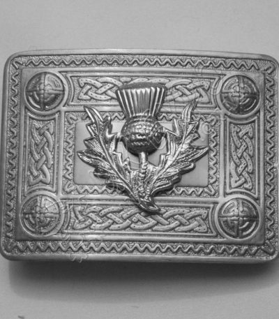 Celtic Studded Belt Buckle With Thistle Badge