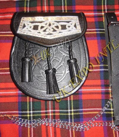 Celtic Chrome Black Leather Sporran