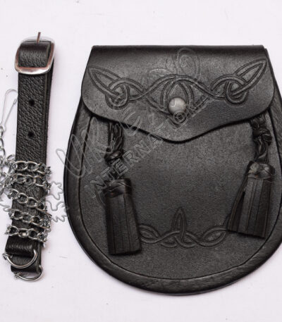 Celtic Crown Black Leather Smart Sporran