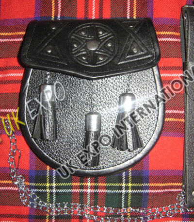 Celtic Embossed Black Leather Smart Sporran