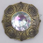 Celtic Knot Work With White Stone Brass Antique Brooch