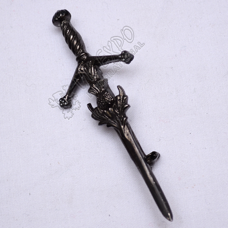 Celtic Sword Thistle Black Color Kilt Pin