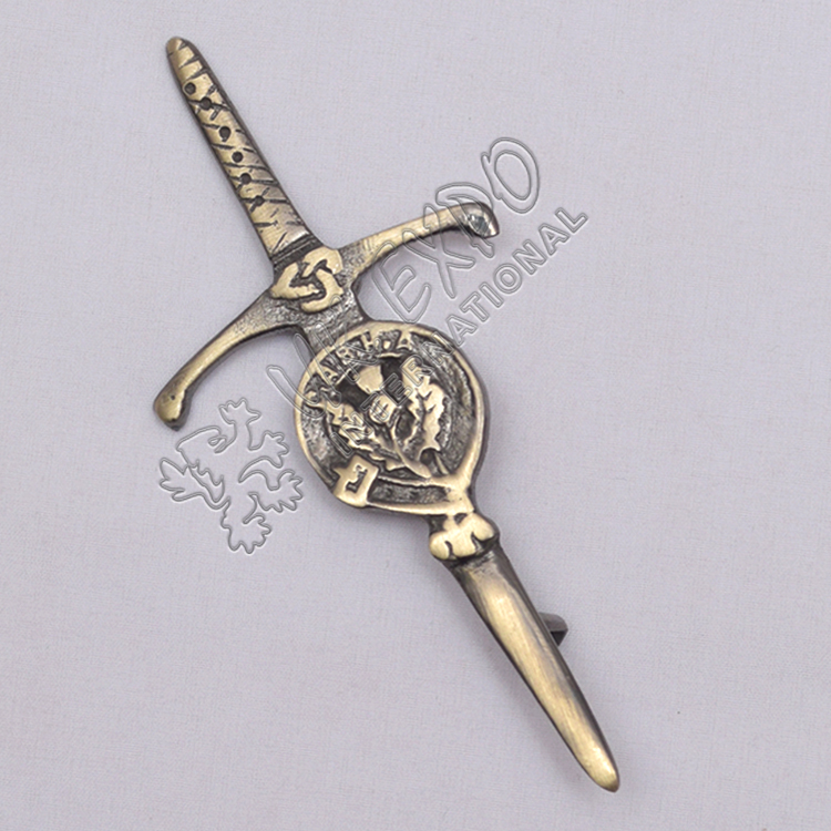 Celtic Sword Clan Thistle Brass Antique Kilt Pin