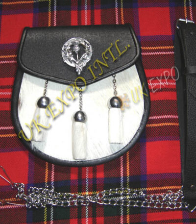 Clan Thistle White Goat Skin Black Sporran
