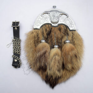 Coo Ox Chrome Cantle With Brown Fox Fur Full Dress Sporran