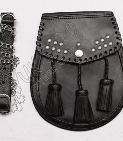 Cowhide Black Leather Edge Stud Sporran