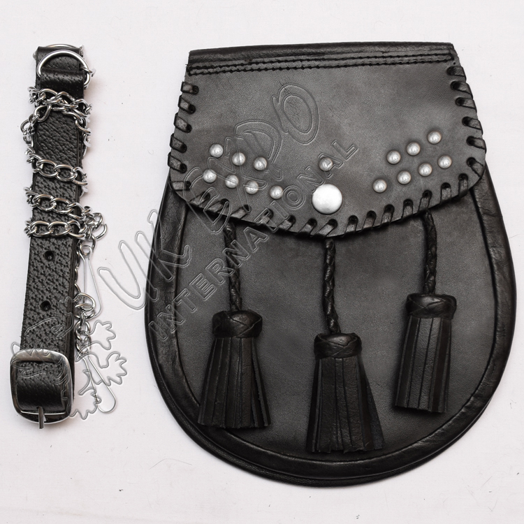 Cowhide Black Leather Edge Stud Sporran